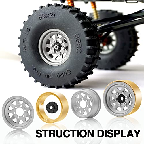 OGRC 1.0 RC Wheel Rims with Brass Rings Deep Dish Wheel Rims 1.0 Beadlock Wheels for 1/18 TRX4M 1/24 SCX24 C10 JLU Deadbolt Gladiator Bronco Crawler Car (Grey) - color: Grey