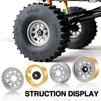 OGRC 1.0 RC Wheels with Brass Rings for 1/18 TRX4M 1/24 SCX24 (Grey) | 3.78mm Negative Offset, 22g Wheel Rim for TRX4M SCX24 AX24 1/18 1/24 RC Crawler - color: Grey