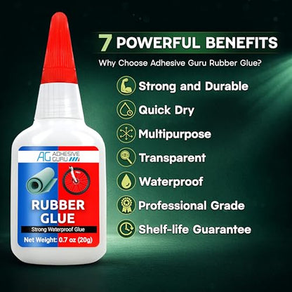 Adhesive Guru Rubber Glue (0.7 oz) - Heavy Duty Super Glue for Rubber, rc Tires, Shoes, Soles, Seals, Gaskets & DIY Fast-Bonding & Weatherproof Glue for Automotive & Crafts - 1 Pack - size: 1 Pack, style: Rubber Glue
