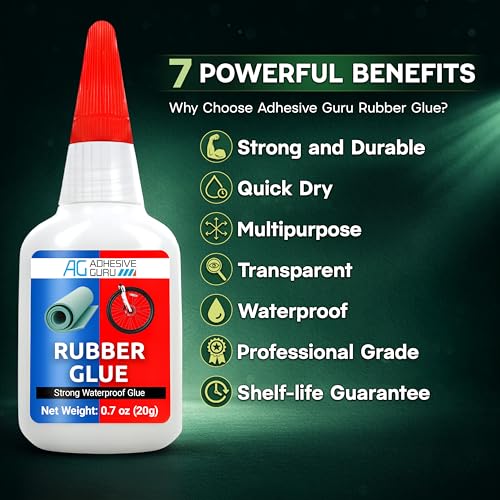 Adhesive Guru Rubber Glue (2x0.7 oz) - Heavy Duty Super Glue for Rubber, Rc Tires, Shoes, Soles, Seals, Gaskets & DIY Fast Bonding & Weatherproof Glue for Automative & Crafts - 2 Pack - size: 2 Pack, style: Rubber Glue