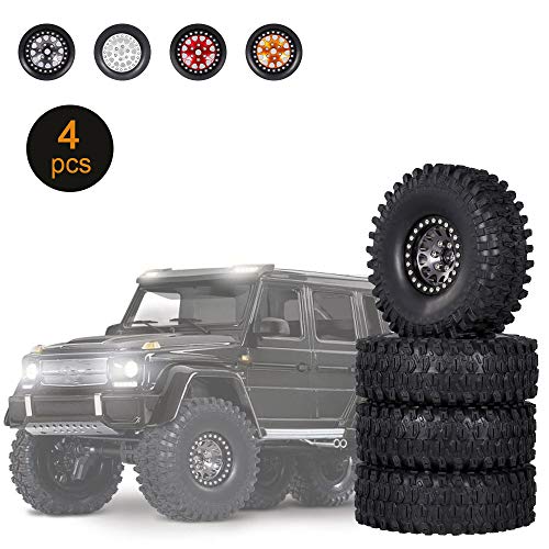 GoolRC 4PCS 1.9 Inch RC Crawler Rubber Tires with Metal Rim Replacement for 1/10 RC Rock Crawler Traxxas TRX-4 TRX-6 Axial Scx10 90046 RC4WD RC Car Parts (Titanium) - color: Titanium