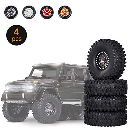 GoolRC 4PCS 1.9 Inch RC Crawler Rubber Tires with Metal Rim Replacement for 1/10 RC Rock Crawler Traxxas TRX-4 TRX-6 Axial Scx10 90046 RC4WD RC Car Parts (Titanium) - color: Titanium