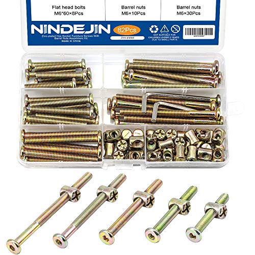 NINDEJIN 82 PCS Hex Socket Screw Bolts and Nuts Assortment Kit, M6 x 40 mm 50 mm 60 mm 70 mm 80 mm Furniture Screws for Baby Bed Crib Cots Headboards, M6 Allen Bolts and Barrel Nuts Set - size: 82pcs M6 40mm-80mm