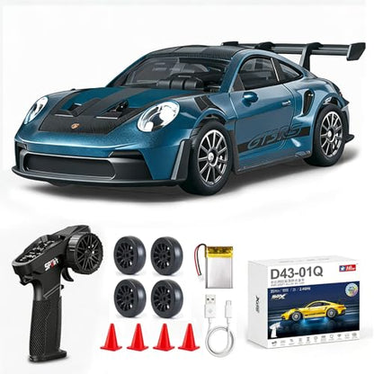 1/43 RC Drift Car, Mini 911 RC Model Car 2.4GHz 4WD RC Alloy D43 Vehicles | Mini RC Drift Car with Gyro & LED Lights for Adults Hobby Toys (Blue) - color: 911-blue