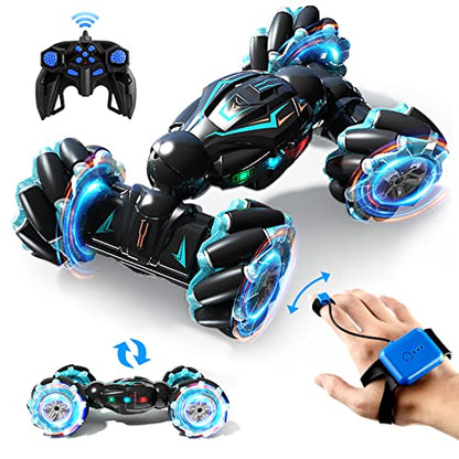 Deejoy 1:12 Gesture Sensing RC Stunt Car, 2.4GHz 4WD Hand Controlled Remote Control Car for Boys 8-12, Double Sided Rotating Off Road Vehicle 360° Flips with Lights Music for Birthday