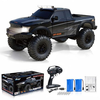 RC Cars RC Crawler 1/10 Scale RTR Remote Control Car 4WD 2.4GHz Brushed Offroad Racing Hobby Grade Model Vehicle with LED Lights 2Pcs Battery Toy for Kids and Adults - color: E-black