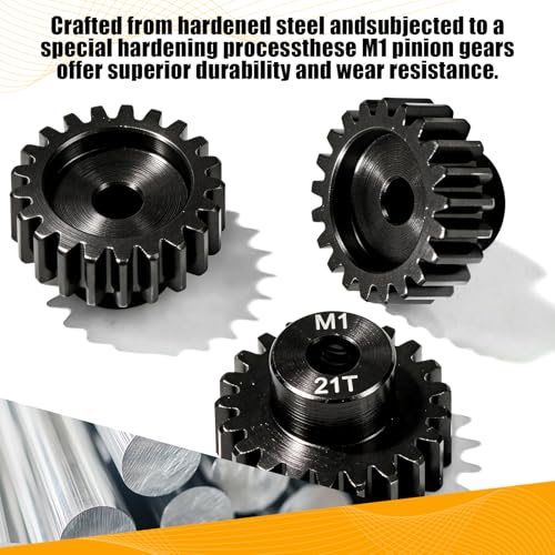 M1 Gear 21T 5mm Bore 3-Pack – High-Precision Hardened Steel Motor Pinion Gear for 1/8 1/10 RC Crawler, Monster Truck, Short Course Truck & Boat (Compatible with Traxxas Axial, FMS, HSP Redcat Losi) - style: M1 3Pcs 21T