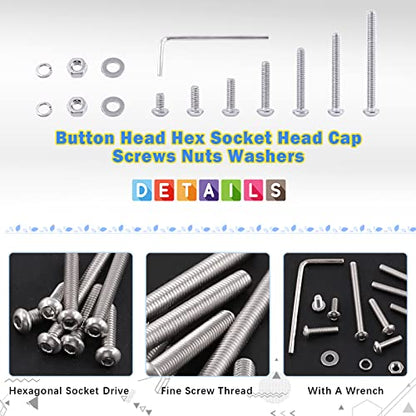 Glarks 1021Pcs M3 Button Head Screws 304 Stainless Steel Hex Socket Cap Screws Bolts and Nuts Washers Assortment Kit with Hex Wrench for Machinery Furniture Car Repair - size: M3 screw assortment kit