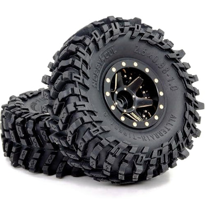 64mm Tall Soft Sticky 1.0 Tires Tyres and Brass 1.0 beadlock Wheels Rims, Adjustable Negative Offset 1.0 Wheels Tires for RC Mud Crawler 1/24 SCX24 1/18 TRX4M - color: Black
