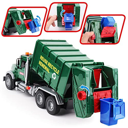 Dwi Dowellin Toddler Toys for 3 + Years Old Boys, 15" Large Garbage Truck Toy,Friction Powered Waste Management Garbage Truck with Lights and Sounds,3 Rear Loader Trash Cans,Kids Gift - style: garbage tuck