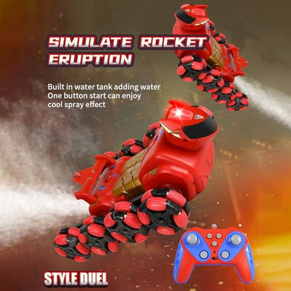 Remote Control Car, Gesture Sensing RC Stunt Car, 8WD Transform Robotdog Climbing Toys with Spary and Light, 360° Rotating, 2.4GHz 8 Wheels RC Cars with 2 Batteries (Red) - color: Red, size: 2 Batteries