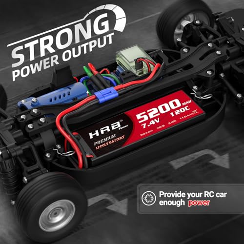 HRB 2packs 2S 5200mAh Lipo Battery with EC5 Plug 7.4V 120C Hardcase RC Lipo Battery Compatible with RC Car Airplane Helicopter Truck Boat