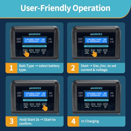 RC Battery Charger, LiPo Battery Charger, 150W 10A AC/DC Balance Charger for 1-6S LiPo LiHV Li-ion Life NiMH NiCd Pb Batteries, Smart Charger for RC Car Drone Airplane Boat