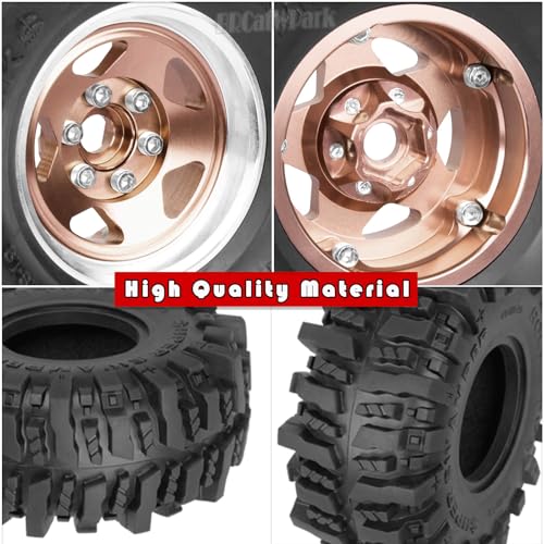 4PCS RC 1.9 in Wheel Tires for 1/10 TRX4 TRX6 SCX10 SCX10 II 90046 SCX10 III AXI03007 Gen7/8 D90 VS4-10 RC Crawler Car,BRCatWPark Alloy 1.9 Beadlock Wheel and Rubber Tires w/Sponge,Brown - color: Brown - (Tires)