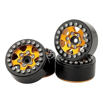 1.0 Wheel Rims RC Metal Beadlock Wheels Rims for All 1/24 Scale FCX24 Axial SCX24 Deadbolt AX24 1/18 TRX4M RC Crawler Car Upgrades Accessories (Star Shape-Orange)