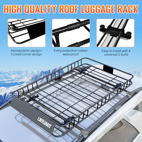 LWTURMRT 64 x 39 Inch Universal 300LB Heavy Duty Roof Rack Cargo with Cargo Net, Car Top Luggage Holder Carrier Basket for SUV,Truck or RV Camping Storage Steel Construction