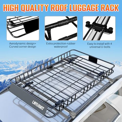 LWTURMRT 64 x 39 Inch Universal 300LB Heavy Duty Roof Rack Cargo with Cargo Net, Car Top Luggage Holder Carrier Basket for SUV,Truck or RV Camping Storage Steel Construction