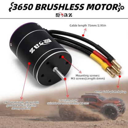 550 3650 Brushless Motor 3.175mm Shaft 1/10 6400KV Waterproof for 1:10 Scale RC On-Road Race Drift High Speed Car Traxx TRX4 Axial SCX10 (6400kv)