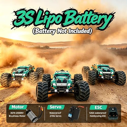 JLBRACINGRC 1/10 Brushless Fast RC Cars, Monster Truck,80+KM/H High Speed 4x4 Off-Road RC Truck,2.4GHZ Remote Control Car,IPX7 Waterproof RC Trucks for Adults(Not Include Battery)