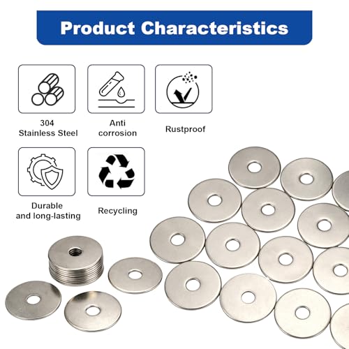ZQZ 55Pcs 1/4" x 1-1/4" Flat Washers, 304 Stainless Steel Fender Washers, Standard Stainless Steel Washers for Screws - size: S-1/4" x 1-1/4"-55 Pieces