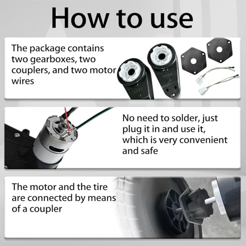 2Pack 24V RS555 12000RPM High Torque Drive Motor Gearbox for Power Wheels Motor Upgrade,30V 36V High Speed Motors Gearbox Conversion Kit for Kids Ride on Toys Car Replacement Parts,Free Coupler