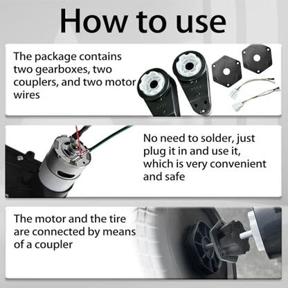2Pack 24V RS555 12000RPM High Torque Drive Motor Gearbox for Power Wheels Motor Upgrade,30V 36V High Speed Motors Gearbox Conversion Kit for Kids Ride on Toys Car Replacement Parts,Free Coupler