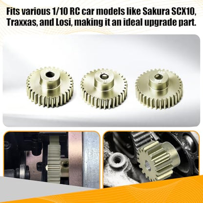 3PCS 48P Pinion Gear Set 7075 Aluminum Alloy 3.175mm Shaft 31T 32T 33T with Screws & Hex for 1/10 RC Arrma Traxxas HPI Sakura Losi Axial SCX10 Tamiya Monster Truck Buggy Motor Gears Upgrade - size: 31 32 33T