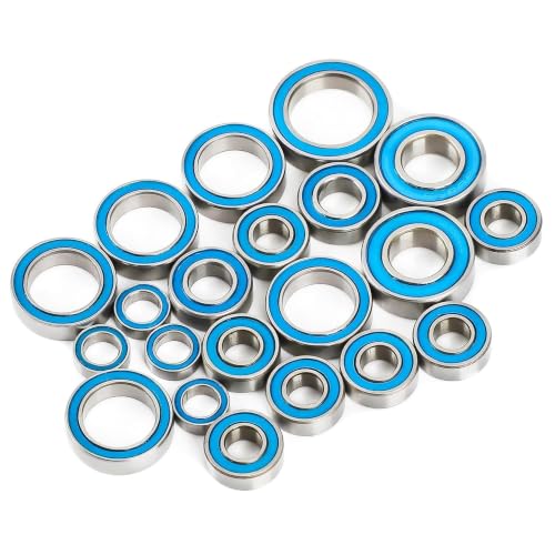 21 Pcs Heavy Duty Silver Blue RC Bearing Kit Rust-Proof Steel Sealed Ball Bearings Compatible with 1/10 Traxxas Slash Stampede 4x4 4WD VXL RC Crawler High-Speed Silent Hardware