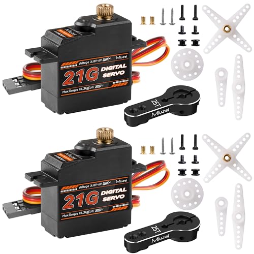 Micro Servo Motor 21G Metal Gear Steering for 1/16 1/14 RC Car 2Pcs | 4.3kg·cm Torque, 0.08sec/60°Speed. Mini Small Digital, 25T Horn, for Airplane Helicopter Plane Robot Boat Fixed-Wing.