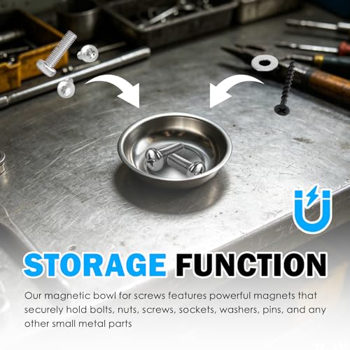 2PCS Stainless Steel Magnetic Tray for Screws,3" Round Magnetic Bowl for Screws,Pins,Nuts,Bolts,Washers,Universal Magnetics Screw Tray for Mechanic Metal Parts Storage