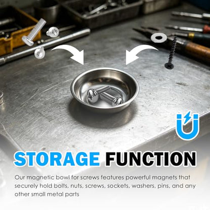 2PCS Stainless Steel Magnetic Tray for Screws,3" Round Magnetic Bowl for Screws,Pins,Nuts,Bolts,Washers,Universal Magnetics Screw Tray for Mechanic Metal Parts Storage