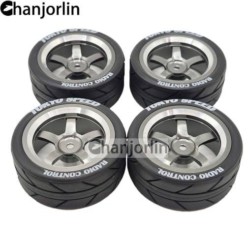 1/10 On Road Racing Tires And 5-Spoke Aluminum Wheels 12mm Hex OD 2.56" RC Touring Tyres For 1:10 Rally Street Drift Car Tamiya TT01 TT02 XV01 A959 PTG2 KYOSHO HSP Traxxas 4PCS (Titanium) - color: Titanium