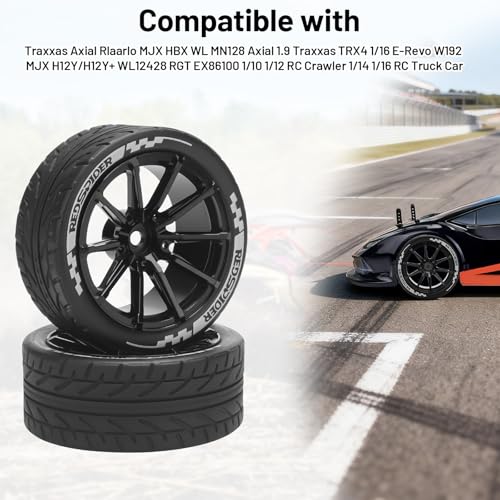 1/10 RC On Road Tires and Aluminum Wheels, daitoku 12mm RC Rally Racing Tires for 1/10 Tamiya TT01 TT02 XV01 TA06 A959 PTG2 HPI KYOSHO PTG2 Traxxas - Style C (Black) - color: Style C (Black)