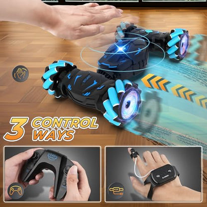 RC Stunt Cars Gesture Sensing Remote Control Car for Boys Gifts Toys, Blue | 2.4Ghz Hand Controlled Car with Lights Music Sprayer, 360° Rotation, Drift, 4WD Off-Road, Birthday Xmas Gifts Toys for Kids - color: Blue