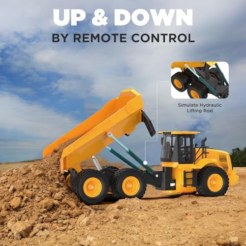 Mighty 9-Channel RC Dump Truck Toy | 1:18 Scale All-Terrain 6-Wheel Construction Vehicle with Lights & Sounds, 6 Wheels & 100-Min Battery, Remote Control Truck for Kids & Adults, Great STEM Gift 2026 - style: Mighty Dump Truck[2026 Version]