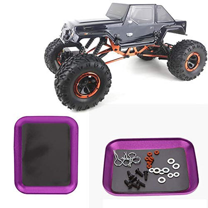 RiToEasysports RC Screw Tray, Storage Magnetic Tray Aluminum Alloy Small Parts and Screws Holder for Fuel Vehicle Parts - color: Purple