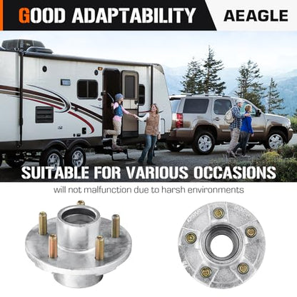 Aeagle 2 Sets 5 on 4.5" Bolt Circle Hot-Galvanized Idler Hub Kits for 3,500lbs Boat Trailer 1-1/16'' to 1-3/8'' Tapered Axle, Inner & Outer Cone Bearings