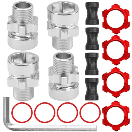 ShareGoo Metal 12mm to 17mm Wheel Hex Hub Adapter Compatible with Traxxas 1/10 Slash 2WD 4X4 Rustler Stampede 2WD 4X4 RC Car Upgrade Parts (Red) - color: Red