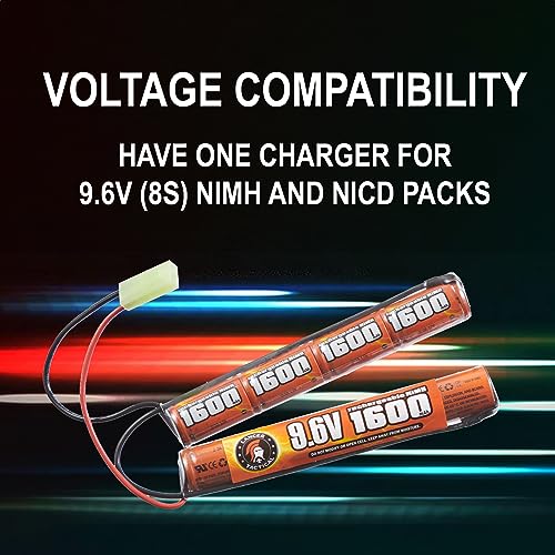Lancer Tactical Airsoft RC Battery Charger for 9.6V (8S) NiMH/NiCd Battery Packs, 12V 400mA AC Plug Charger w/Standard Mini Tamiya Connector