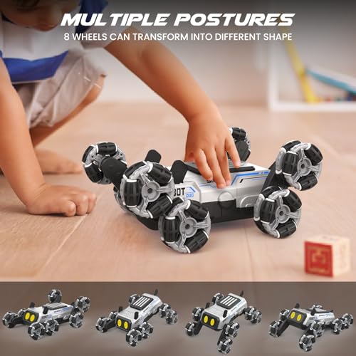 SIMREX Robot Dog RC Stunt Car Toys - Gesture Sensing Remote Control car with Mecanum Wheels, LED Eyes, 3 Sound Effects, Birthday Gift for Kids Boys Girls - style: Stunt Car