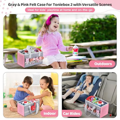Carrying Case for Toniebox Starter Set and Tonies Figurines, Travel Felt Cloth Musical Toy Folding Bag for Toniebox 2 & Accessories (Pink) - color: Pink