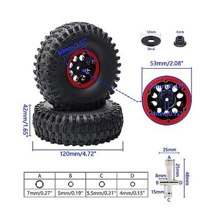 RC Tires 4PCS 1.9 Inch Tires and Beadlock Wheels Set OD 120mm Tyre for 1/10 RC Rock Crawler Monster Truck