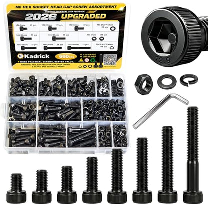 Kadrick M6 Screw Assortment Kit 660PCS,M6x8mm-40mm Bolts with Nuts,Washers & Hex Wrench, Class 12.9 Socket Head Cap M6 Screws, Black Zinc Plated, for DIY, Industrial & Mechanical Use - size: M6 660Pcs New