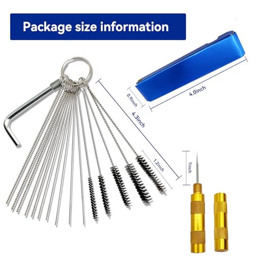 Premium Torch Tip Cleaner Stainless Steel 13 Cleaning Wires Set + 10 Cleaning Needles +5 Nylon Brushes + 1 Throttle Wrench + 1 Sharp Pick, Carburetor Cleaning Kit Heavy Duty Density Nylon