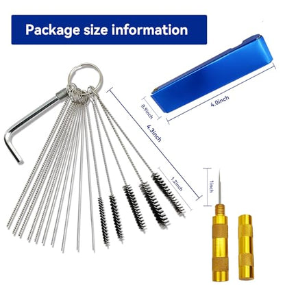 Premium Torch Tip Cleaner Stainless Steel 13 Cleaning Wires Set + 10 Cleaning Needles +5 Nylon Brushes + 1 Throttle Wrench + 1 Sharp Pick, Carburetor Cleaning Kit Heavy Duty Density Nylon
