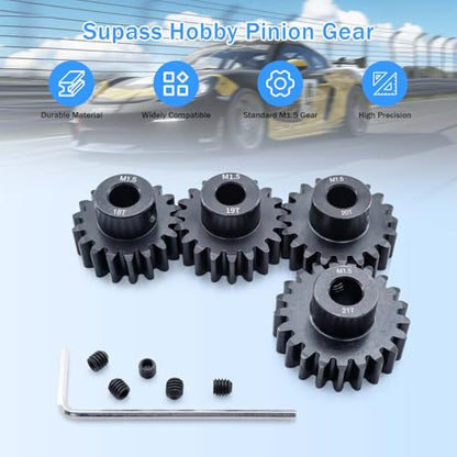 M1.5 Pinion Gear 18T 19T 20T 21T 8mm Shaft Steel Motor Gear Set for 1/5 1/6 1/7 1/8 1/10 Tra-xxas Arrma HSP HPI AXIAL LOSI RC Car Brushed Brushless Motor - size: 18T 19T 20T 21T