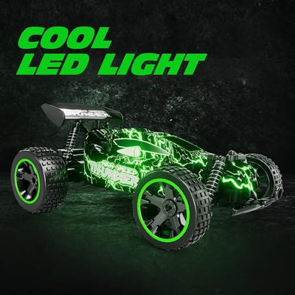 Tecnock RC Cars for Kids, 1:18 Scale 2WD RC Car with LED Lights, 2.4GHz Remote Control Car with USB-C Easy Charging & 50 Mins Playtime, Toys Gifts for Boys & Girls Ages 8-12 - color: Green