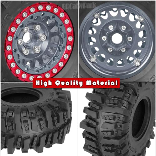 RC 1.9 Beadlock Wheels and Tires for 1/10 TRX4 TRX6 SCX10 SCX10 II 90046 SCX10 III AXI03007 SCX10 Pro Gen7/8 D90 VS4-10 MST CFX RC Crawler Car,4PCS Beadlock Rims 1.9 Wheel Tires,Titanium - color: Titanium - (1.9 Beadlock Wheels)