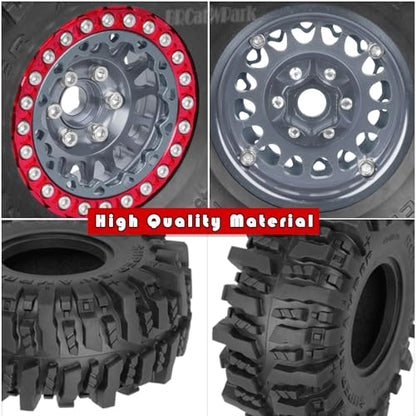 RC 1.9 Beadlock Wheels and Tires for 1/10 TRX4 TRX6 SCX10 SCX10 II 90046 SCX10 III AXI03007 SCX10 Pro Gen7/8 D90 VS4-10 MST CFX RC Crawler Car,4PCS Beadlock Rims 1.9 Wheel Tires,Titanium - color: Titanium - (1.9 Beadlock Wheels)