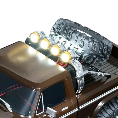 Aluminum Roll Bar with 4 LED Light Bar Roof Lamp Set for 1/18 TRX4M F-150 High Trail Crawler Truck,Chrome(2.0 Upgrade Version) - color: Chrome